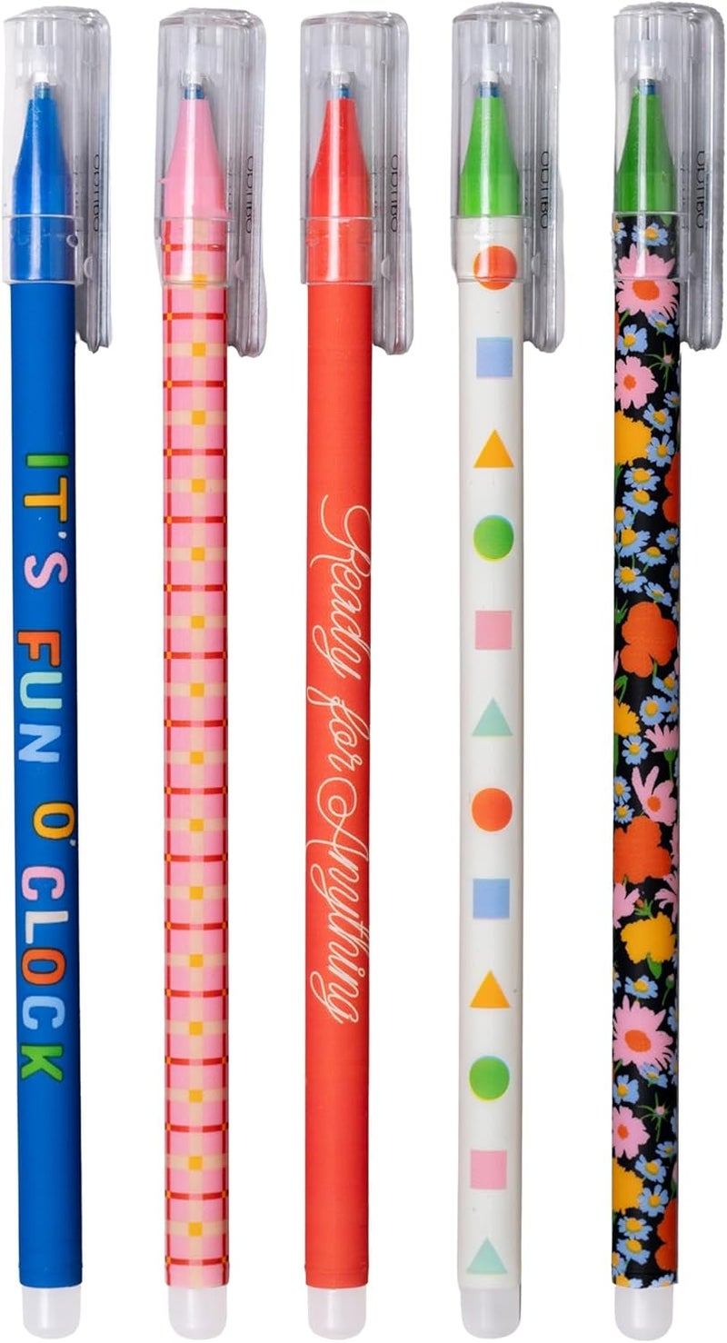 Bando Erasable Pens with Caps and Clips, Cute Black Ink Pen with Eraser for Journaling/Work, Set of 5 Eraser Pens, Assorted - Image 1